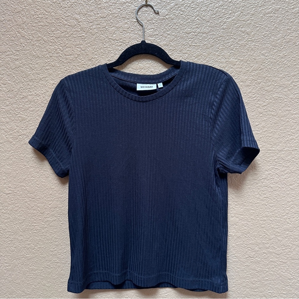 Weekday Black Tshirt ribbed crop